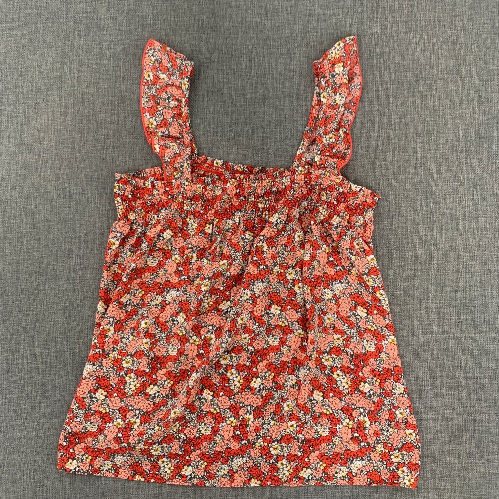 LOFT Cute Floral Sleeveless Blouse Wide Ruffle Straps Relaxed Fit Lightweight